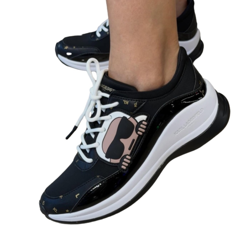 Karl Lagerfeld Black White Sneakers with Pink Accent Character